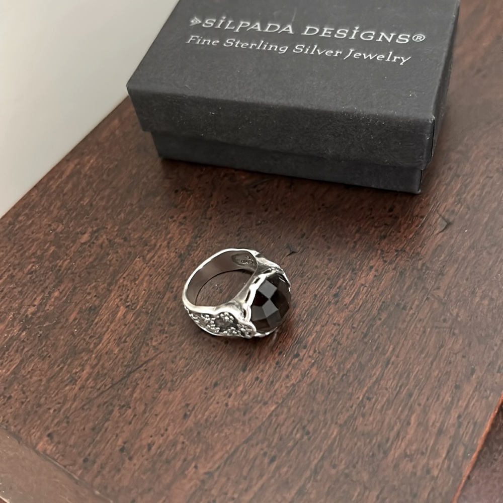 Silpada Sterling silver R2307 Faceted Smokey Brown Glass stone Size 6 - Picture 2 of 5